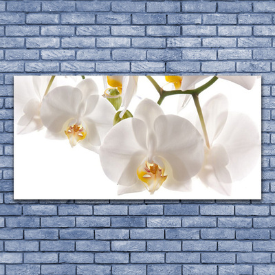 Glass Wall Art Flowers floral white