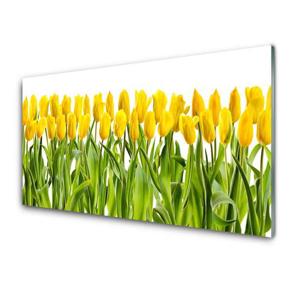 Glass Wall Art Tulips floral yellow green