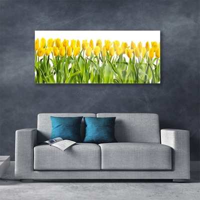 Glass Wall Art Tulips floral yellow green