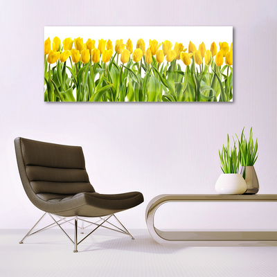 Glass Wall Art Tulips floral yellow green