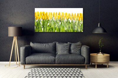 Glass Wall Art Tulips floral yellow green