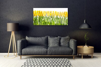 Glass Wall Art Tulips floral yellow green