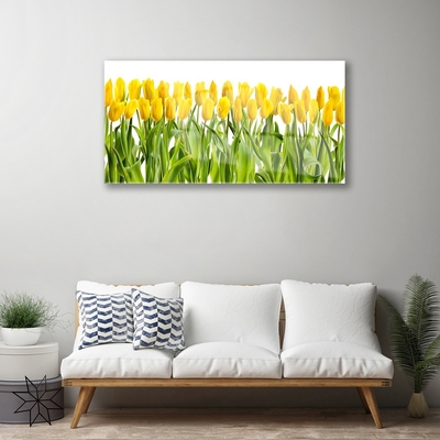 Glass Wall Art Tulips floral yellow green