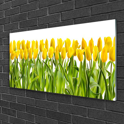 Glass Wall Art Tulips floral yellow green