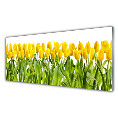 Glass Wall Art Tulips floral yellow green