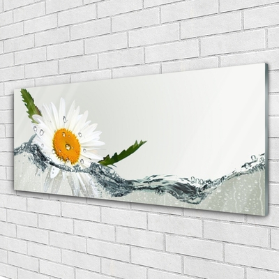 Glass Wall Art Daisy water art yellow white blue