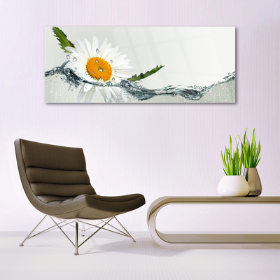 Glass Wall Art Daisy water art yellow white blue