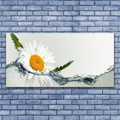 Glass Wall Art Daisy water art yellow white blue