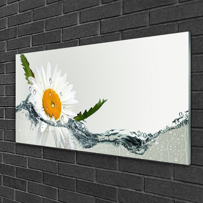 Glass Wall Art Daisy water art yellow white blue