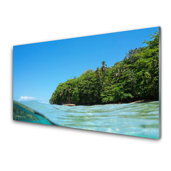 Glass Wall Art Sea trees landscape blue green