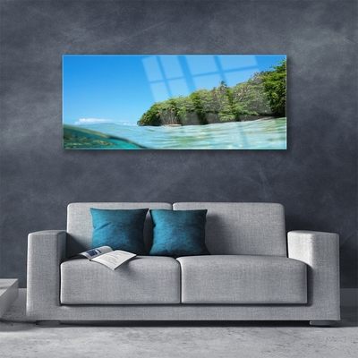 Glass Wall Art Sea trees landscape blue green