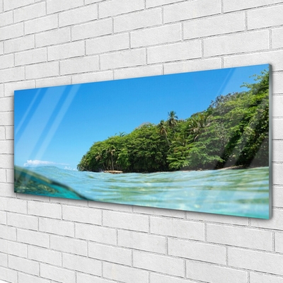 Glass Wall Art Sea trees landscape blue green