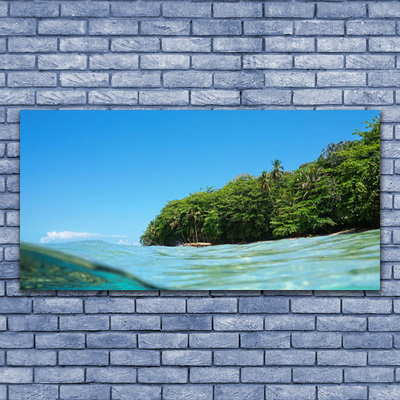 Glass Wall Art Sea trees landscape blue green