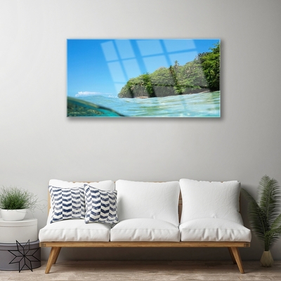 Glass Wall Art Sea trees landscape blue green