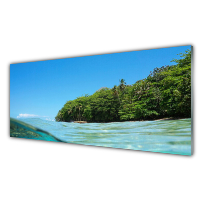 Glass Wall Art Sea trees landscape blue green