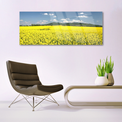 Glass Wall Art Meadow nature yellow