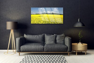 Glass Wall Art Meadow nature yellow