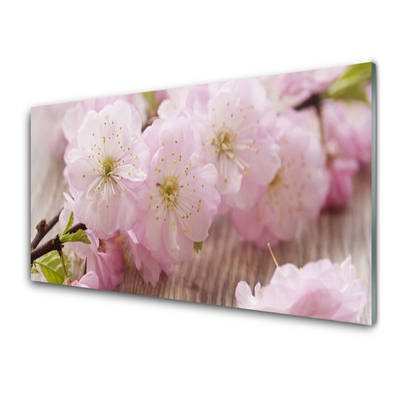 Glass Wall Art Branch flowers floral brown pink