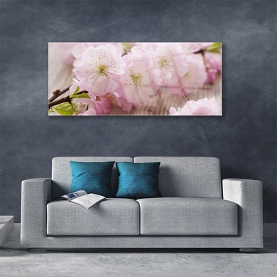 Glass Wall Art Branch flowers floral brown pink