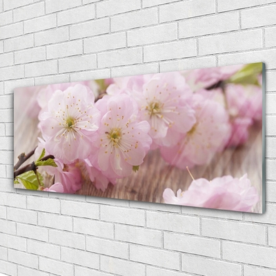 Glass Wall Art Branch flowers floral brown pink