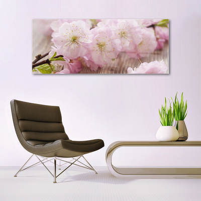 Glass Wall Art Branch flowers floral brown pink