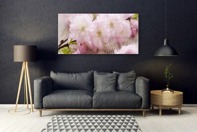 Glass Wall Art Branch flowers floral brown pink