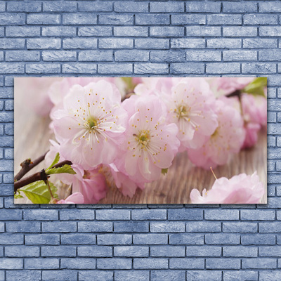 Glass Wall Art Branch flowers floral brown pink