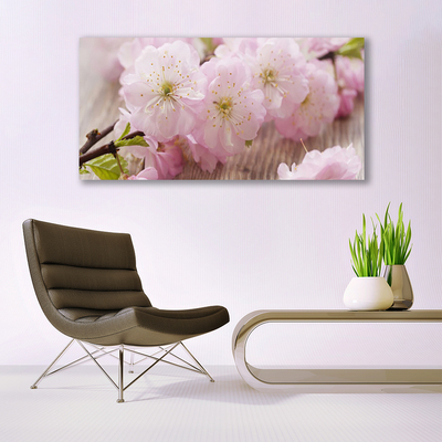 Glass Wall Art Branch flowers floral brown pink