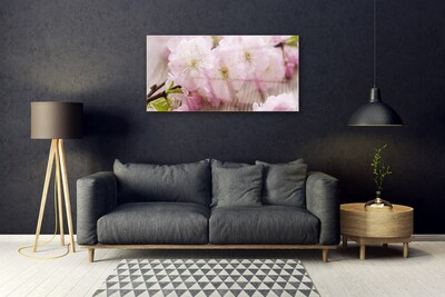 Glass Wall Art Branch flowers floral brown pink