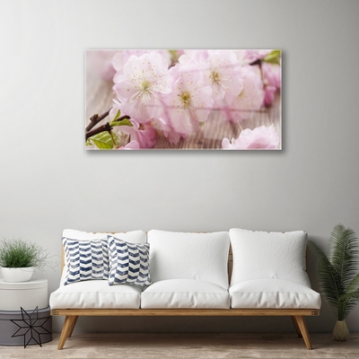 Glass Wall Art Branch flowers floral brown pink