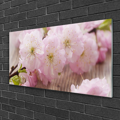 Glass Wall Art Branch flowers floral brown pink