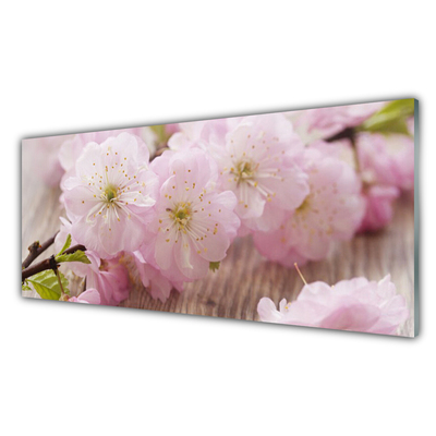 Glass Wall Art Branch flowers floral brown pink