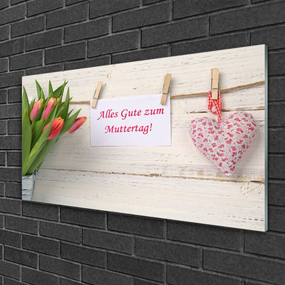 Glass Wall Art Tulip heart art green orange white red