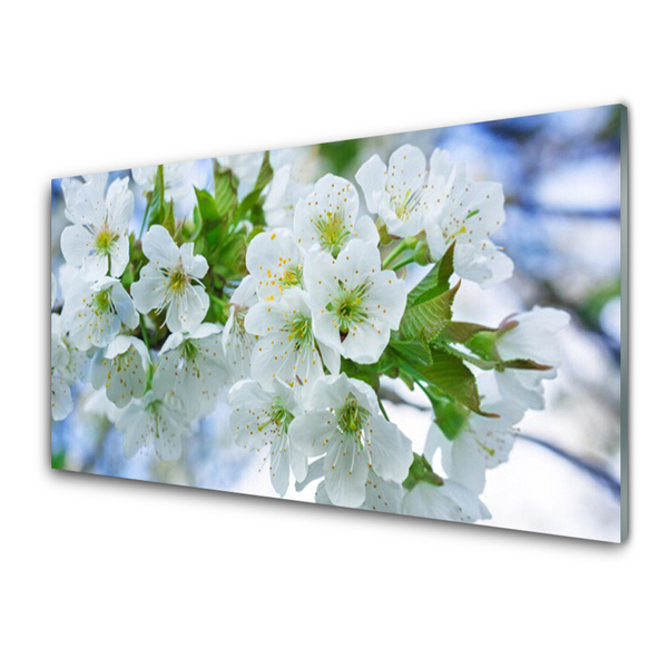 Glass Wall Art Petals floral green white