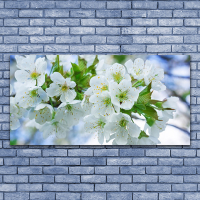 Glass Wall Art Petals floral green white