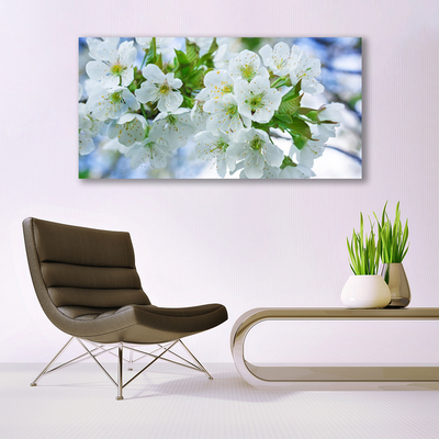 Glass Wall Art Petals floral green white