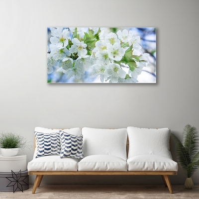 Glass Wall Art Petals floral green white