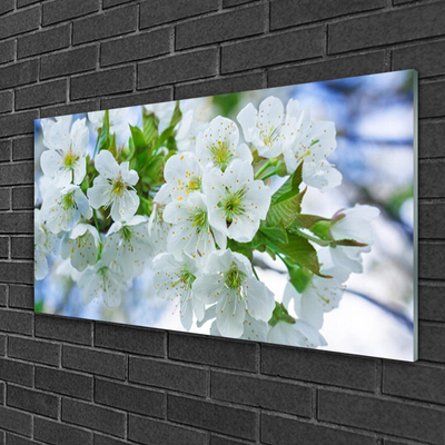 Glass Wall Art Petals floral green white