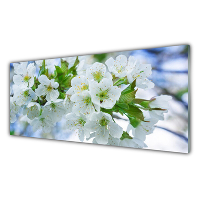 Glass Wall Art Petals floral green white