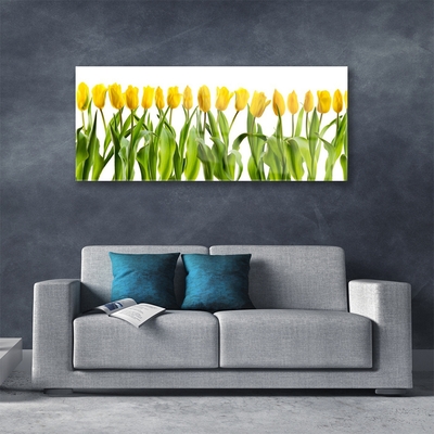 Glass Wall Art Tulips floral green yellow