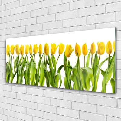 Glass Wall Art Tulips floral green yellow