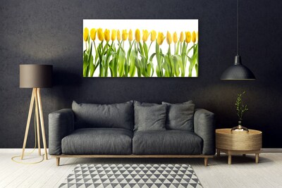 Glass Wall Art Tulips floral green yellow