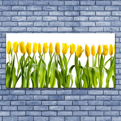 Glass Wall Art Tulips floral green yellow