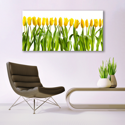 Glass Wall Art Tulips floral green yellow