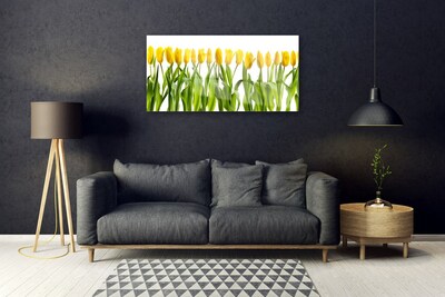 Glass Wall Art Tulips floral green yellow