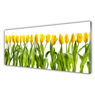 Glass Wall Art Tulips floral green yellow