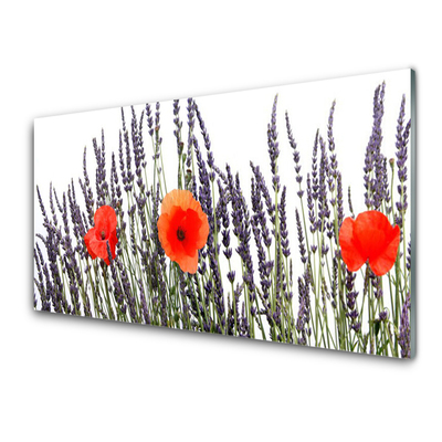 Glass Wall Art Flowers floral purple red green