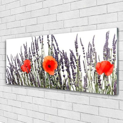 Glass Wall Art Flowers floral purple red green