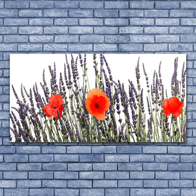 Glass Wall Art Flowers floral purple red green