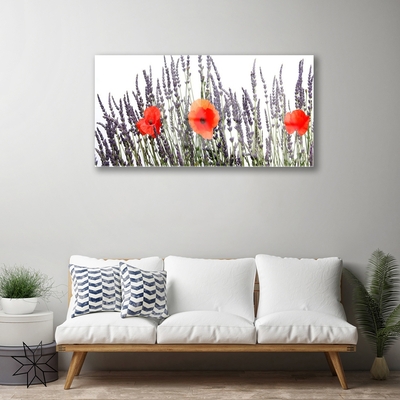 Glass Wall Art Flowers floral purple red green